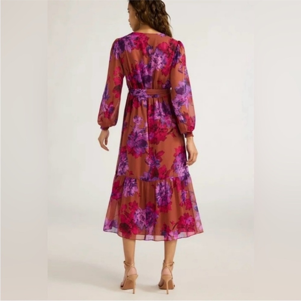 Sofia Floral Wrap Purple Pink Tan Maxi Dress Size M - Picture 2 of 8